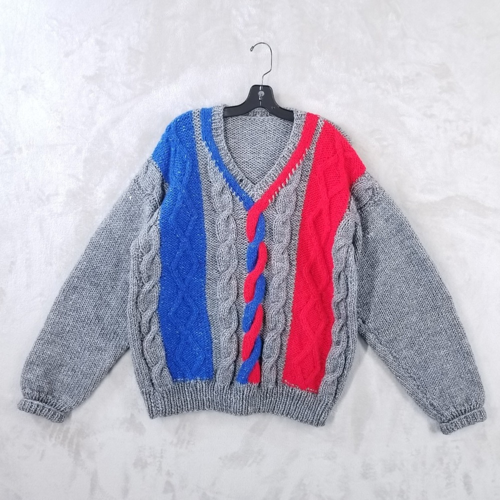 Handmade Sweater Men L Chunky Cable Knit Grunge Skater Heavyweight‎ Retro Preppy